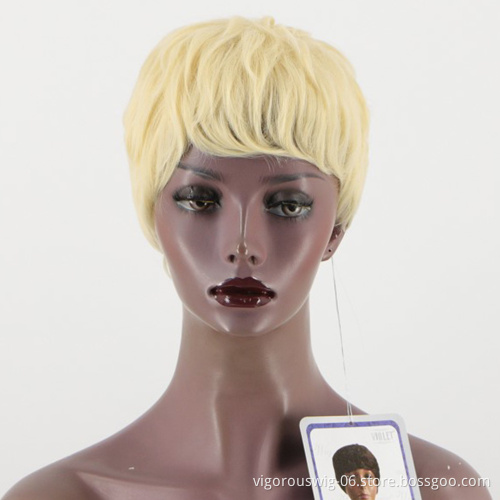 Vigorous Short Hair Wigs Pixie Cut Bleach Blonde Natural Curly Wigs for Women with Side Bangs High Temperature Synthetic Wig 613